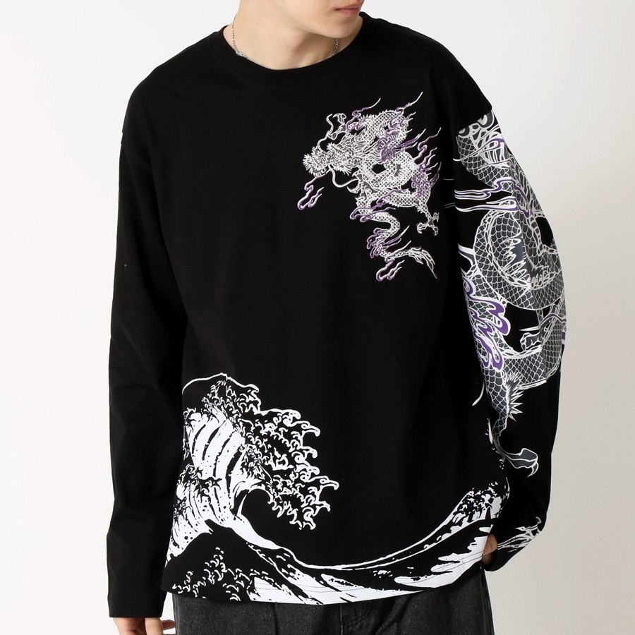 最新人気 和柄 ロンTee メンズt tシャツ 刺繍プリント 長袖Tシャツ メンズ トップス