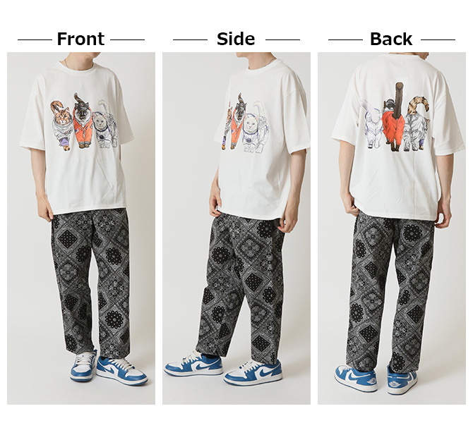 ワイドパンツ メンズ シェフパンツ 総柄 テーパード ワークパンツ