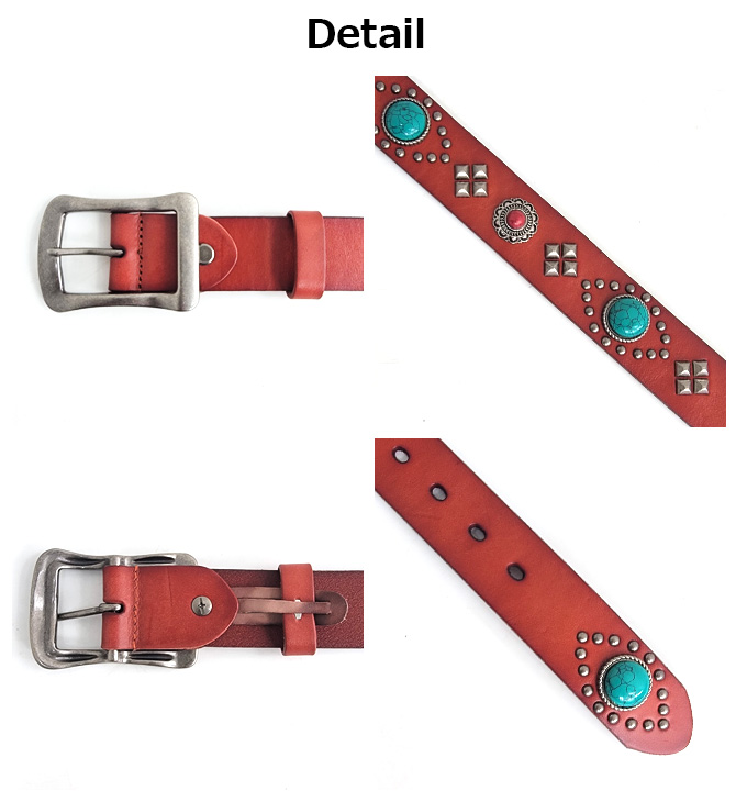レザーベルト 本革 インディアンコンチョ スタッズベルト メンズ