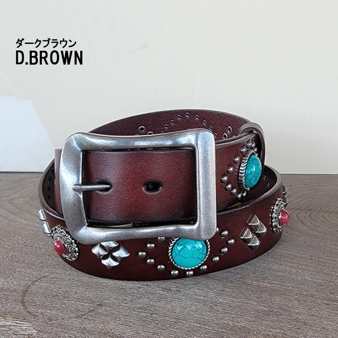 レザーベルト 本革 インディアンコンチョ スタッズベルト メンズ