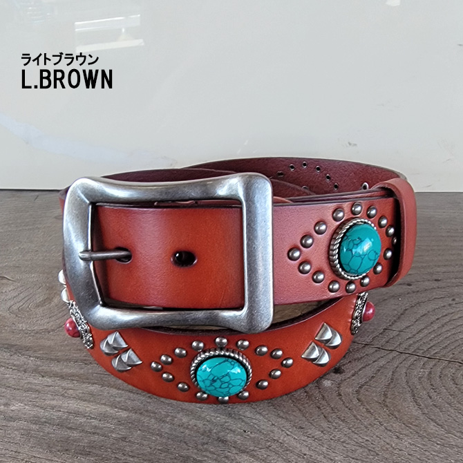 レザーベルト 本革 インディアンコンチョ スタッズベルト メンズ
