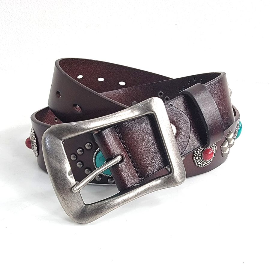 レザーベルト 本革 インディアンコンチョ スタッズベルト メンズ