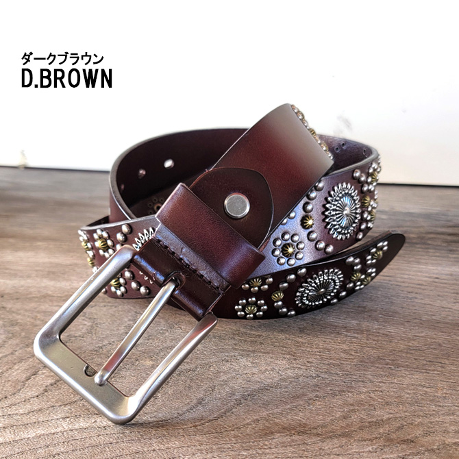レザーベルト 本革 フラワーアレンジ スタッズベルト メンズ