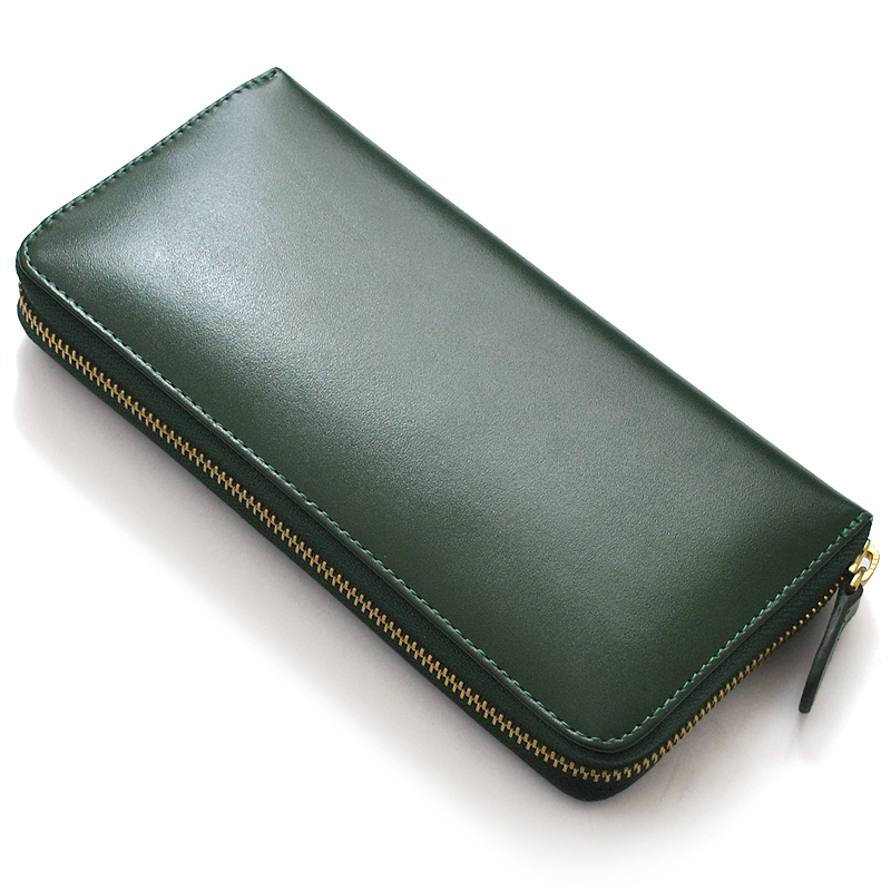 財布 メンズ 長財布 レザー 牛革 ラウンドファスナー グリーン