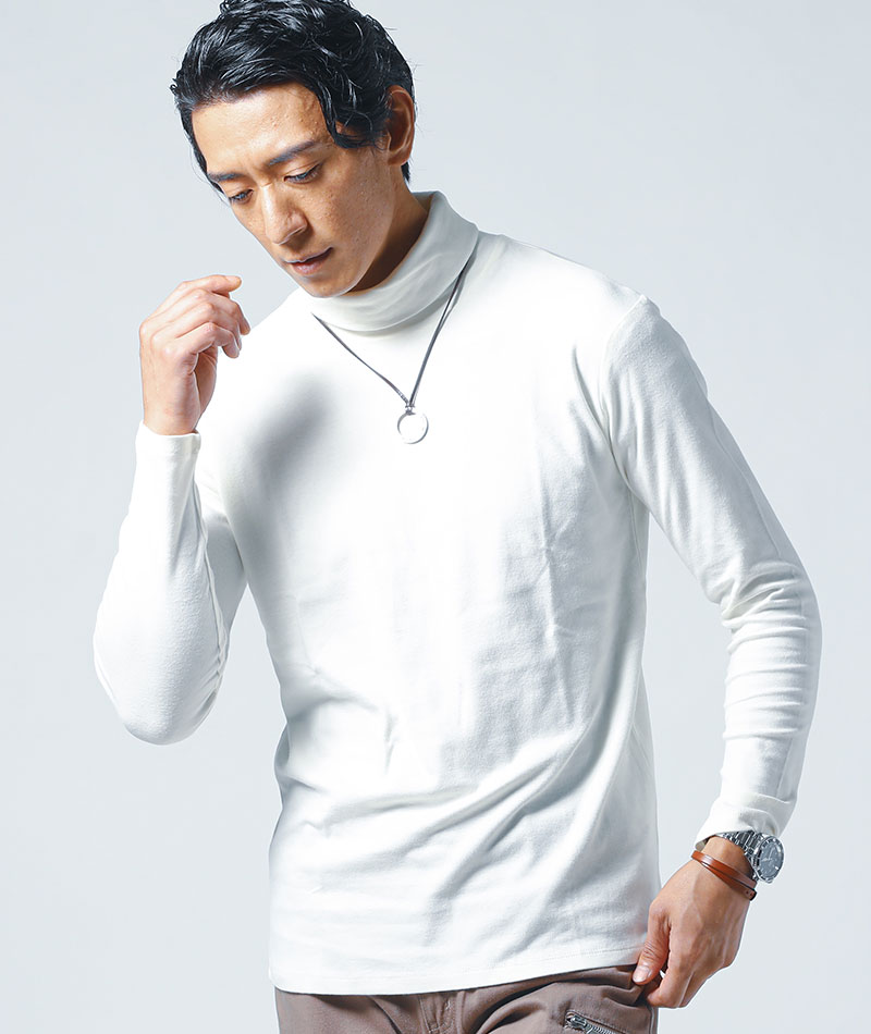 ハイネック メンズ 綿100% タートルネック tシャツ ロンt セット