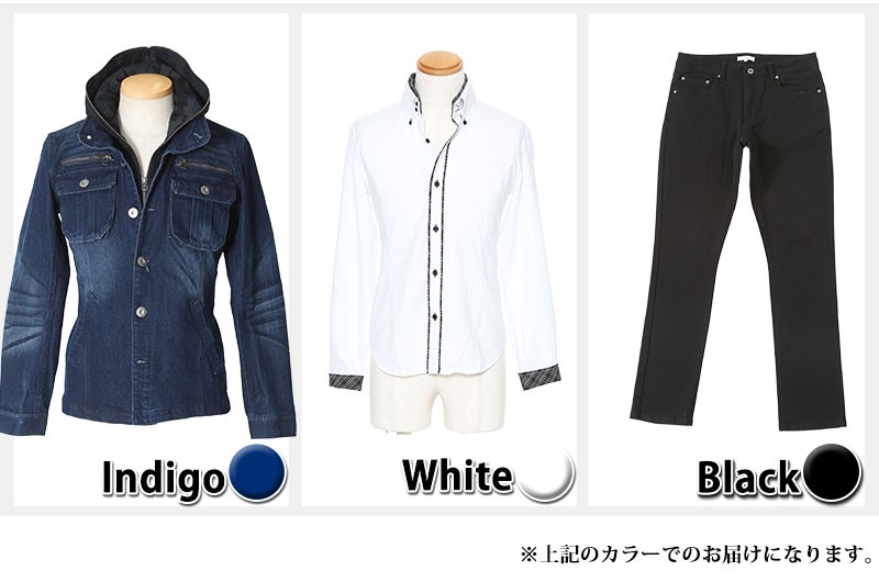 デニムジャケット メンズ コーディネート アウターセット インディゴジャケット 白シャツ 黒パンツ3点コーデセット 18 100 Outer Set 18 Menz Style 通販 Yahoo ショッピング