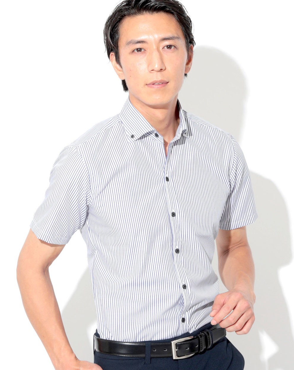 ワイシャツ メンズ ボタンダウンシャツ 半袖 日本製 yシャツ 形態安定 ビジネスカジュアル 男性 スマートカジュアル ボタンダウン ストライプシャツ 40代 50代｜menz-style｜02