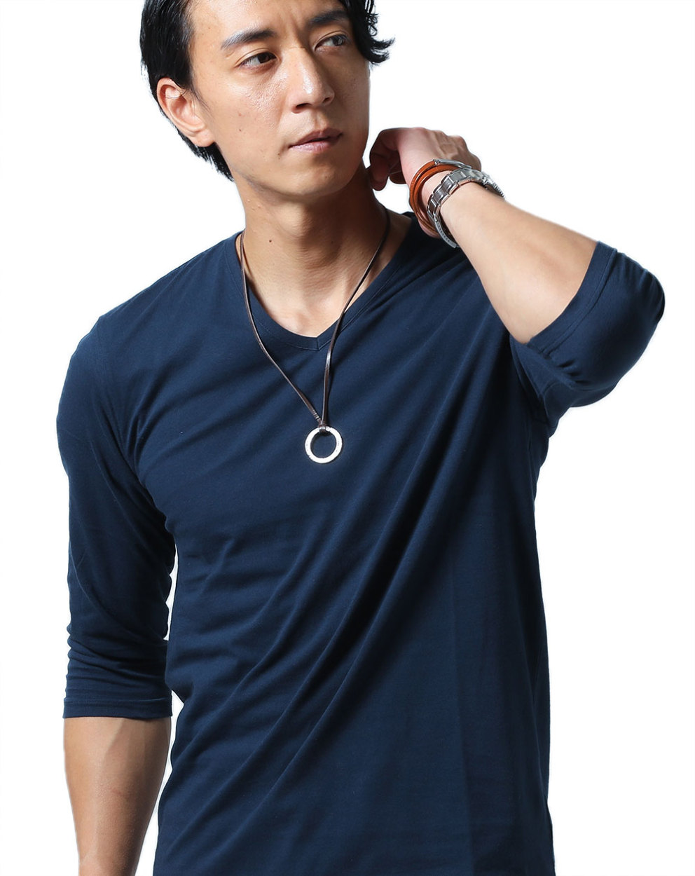七分袖 メンズ tシャツ 日本製 綿 七部袖 7部袖tシャツ 7分袖 v