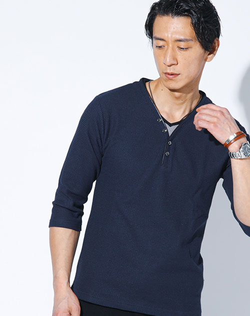 7部袖tシャツ ヘンリーネックtシャツ メンズ 七分丈 七分袖 vネック 七