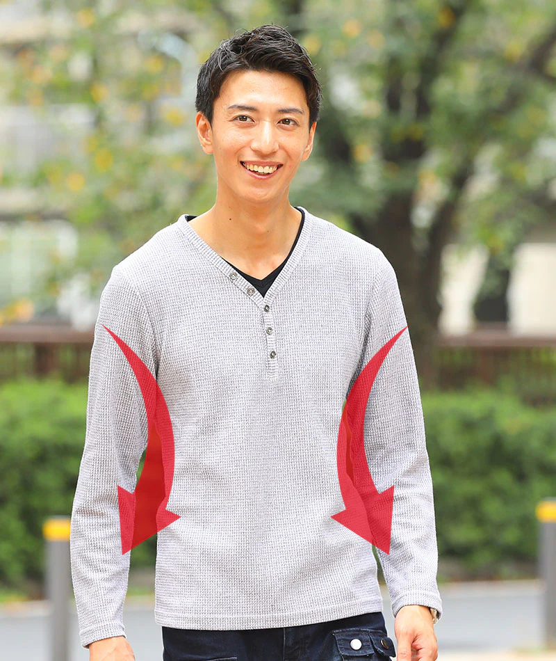 ヘンリーネックtシャツ メンズ 長袖tシャツ 重ね着風 カットソー