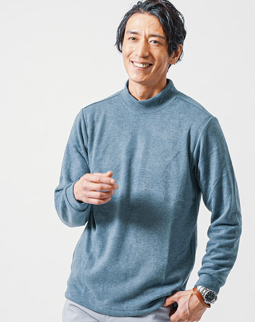 タートルネック メンズ tシャツ 長袖 40代 50代 冬 秋 黒 白 ニット セーター モックネック ハイネック ロンt  ロンティー カットソー スリム 日本製 コーデ｜menz-style｜05