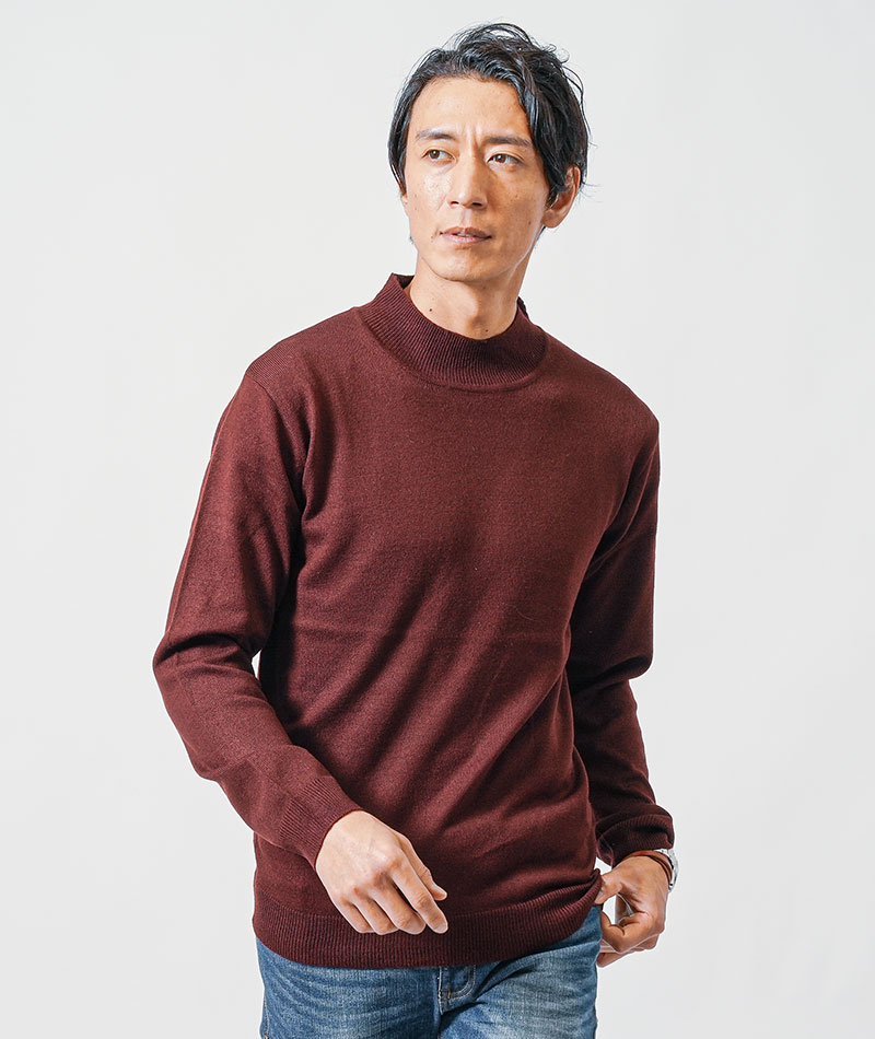 ハイネック tシャツ メンズ 白 モックネック カシミヤタッチ