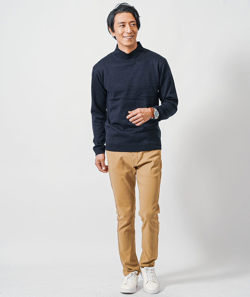 ハイネック tシャツ メンズ 白 モックネック カシミヤタッチ