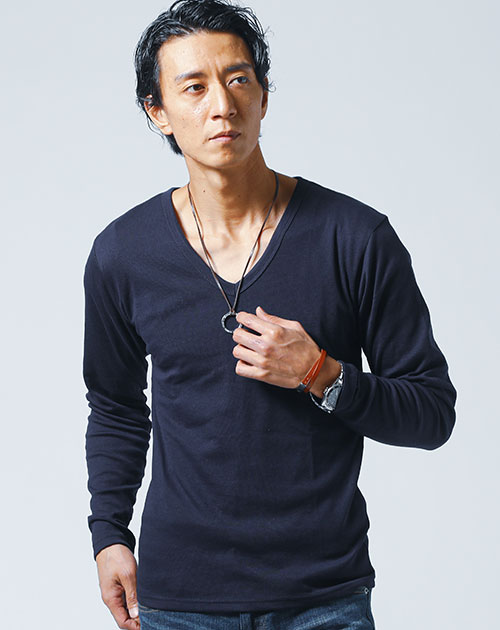爆買い 英語 vネック ロンt tシャツ メンズ 白 ストレッチ 50代ファッション 服&ファッション小物