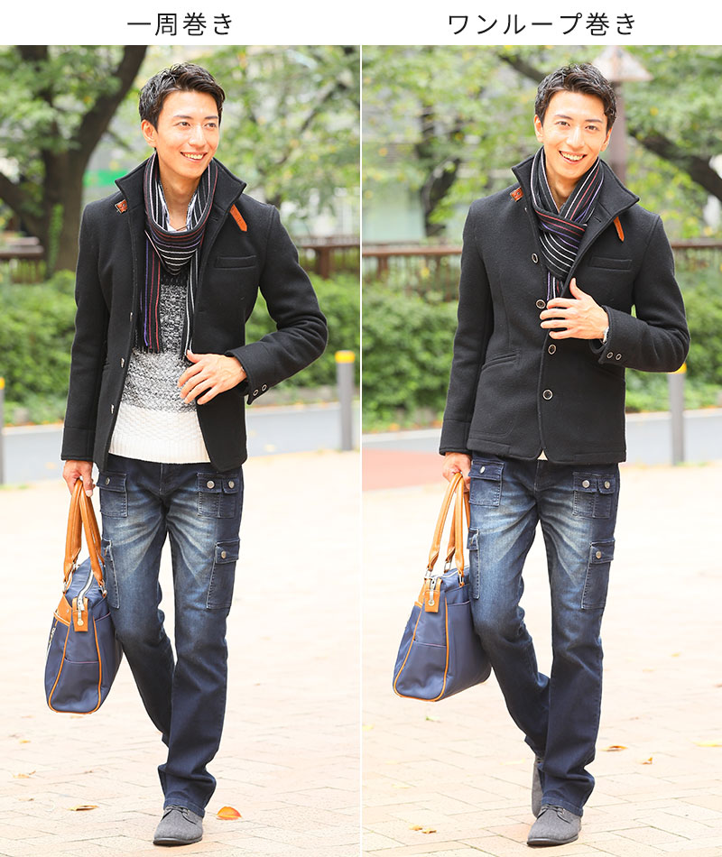 マフラー メンズ 日本製 シルクタッチ ストライプ ストール オシャレ