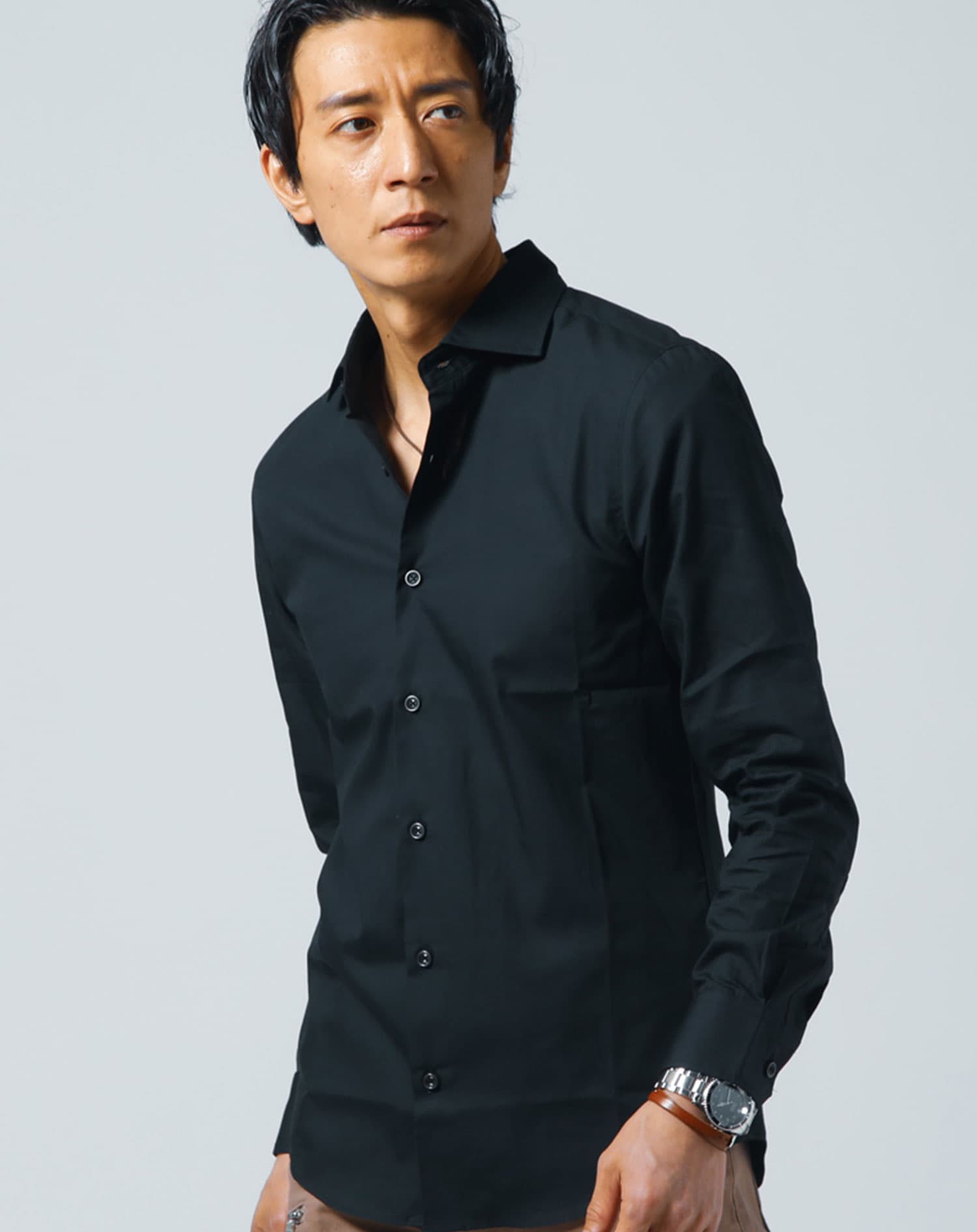 シャツ ショート丈 メンズ タックアウト 丈短め ホリゾンタルカラー