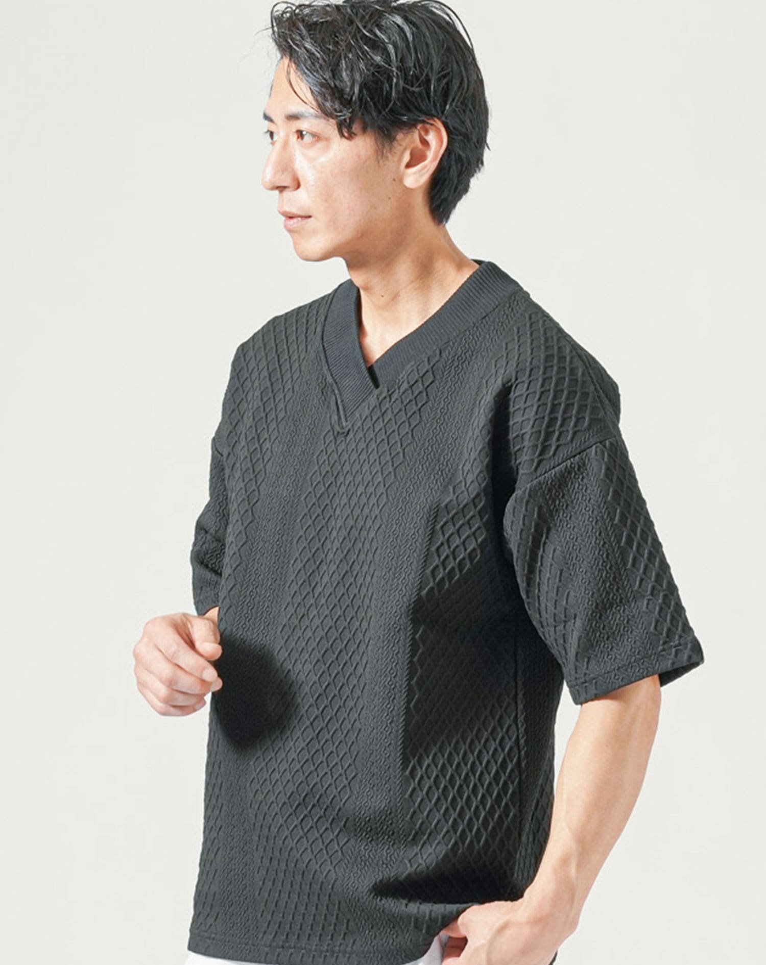 vネック カットソー tシャツ メンズ 半袖 厚手 すけない白 乳首が透け