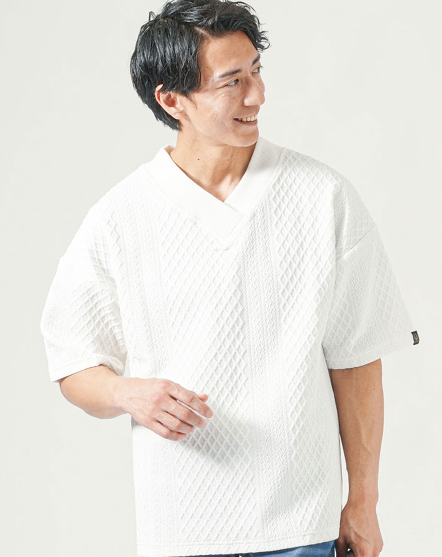 vネック カットソー tシャツ メンズ 半袖 厚手 すけない白 乳首が透け