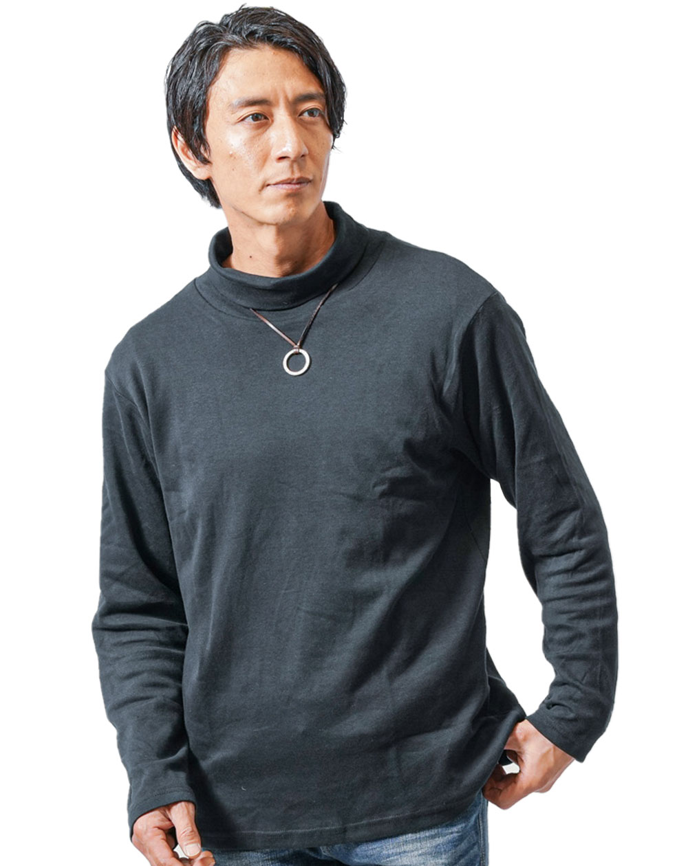 タートルネック メンズ tシャツ 長袖 40代 50代 冬 秋 黒 白 ニット