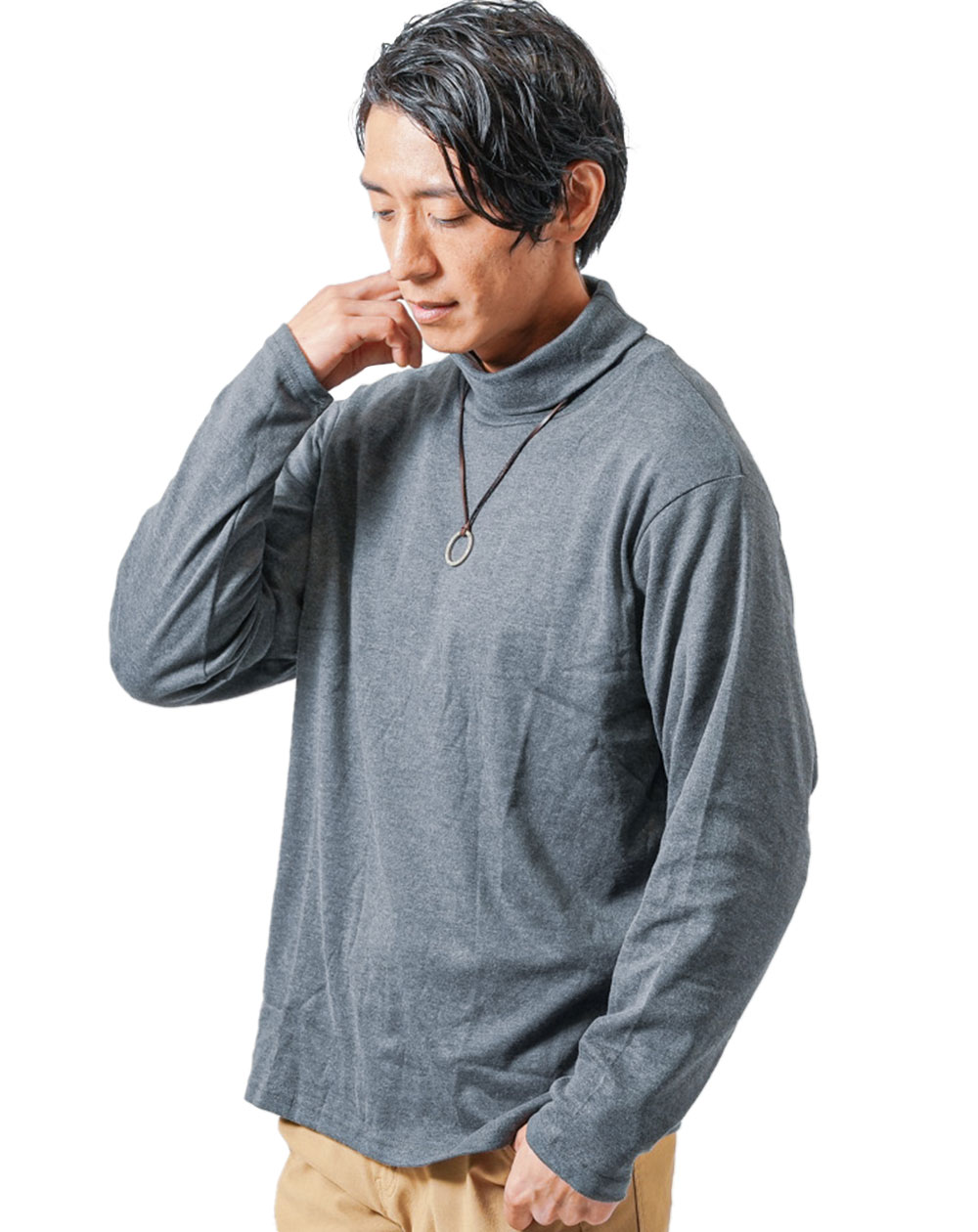 タートルネック メンズ tシャツ 長袖 40代 50代 冬 秋 黒 白 ニット セーター モックネッ...