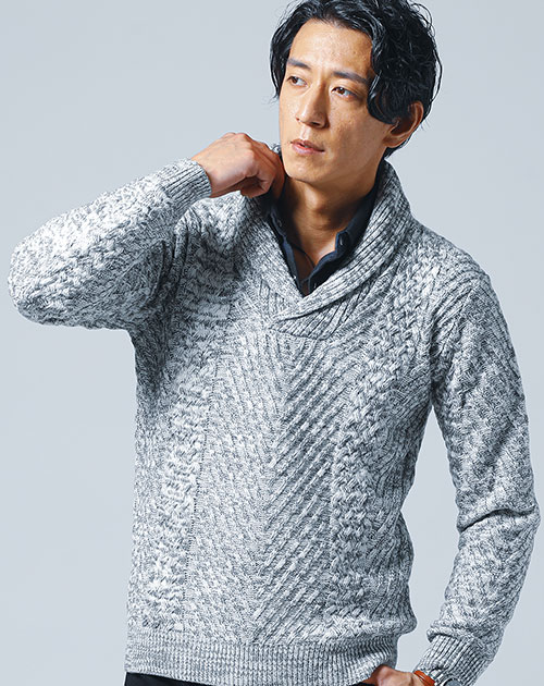 冬物ニット メンズ ニット 50代 ショールカラー セーター 40代 冬 秋