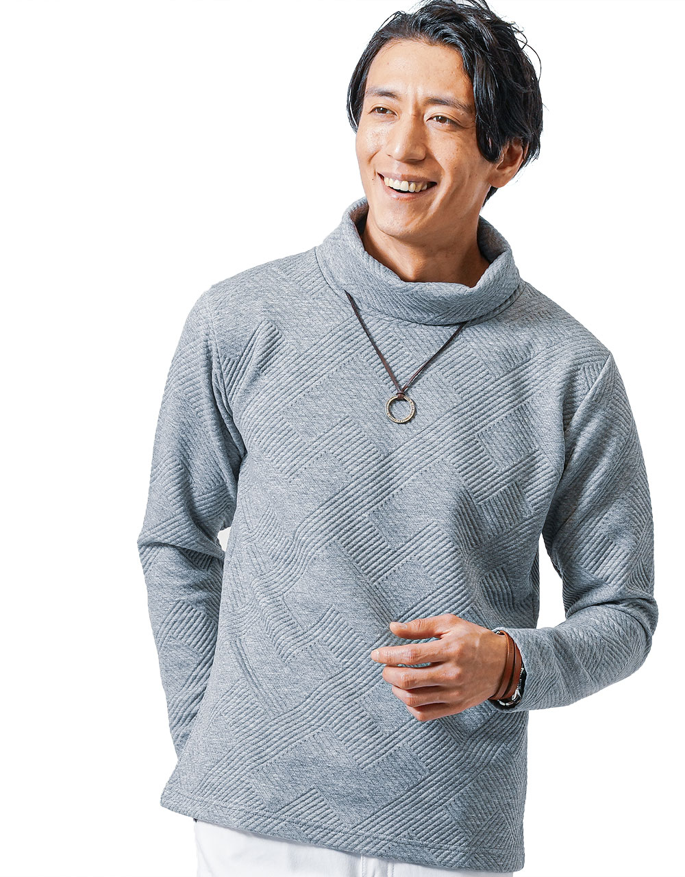 タートルネック メンズ tシャツ 長袖 40代 50代 冬 秋 白 ニット セーター モックネック ...