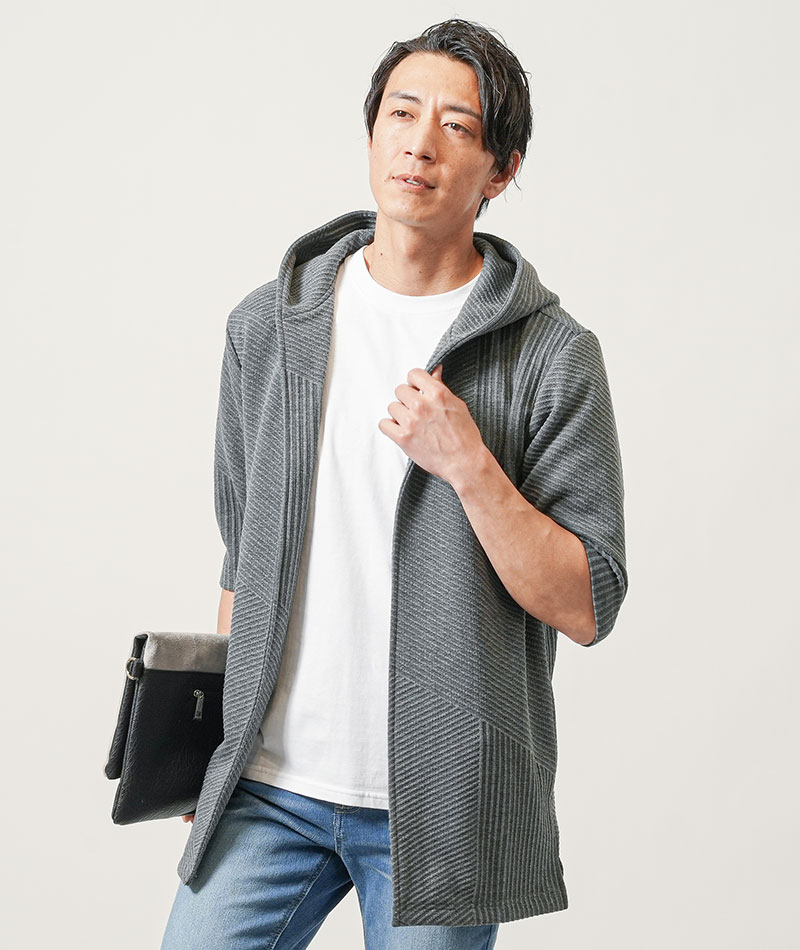 期間限定30％OFF! フーディガン 7分袖 メンズ サマーパーカー 七部袖 七分袖 7部丈 トップス