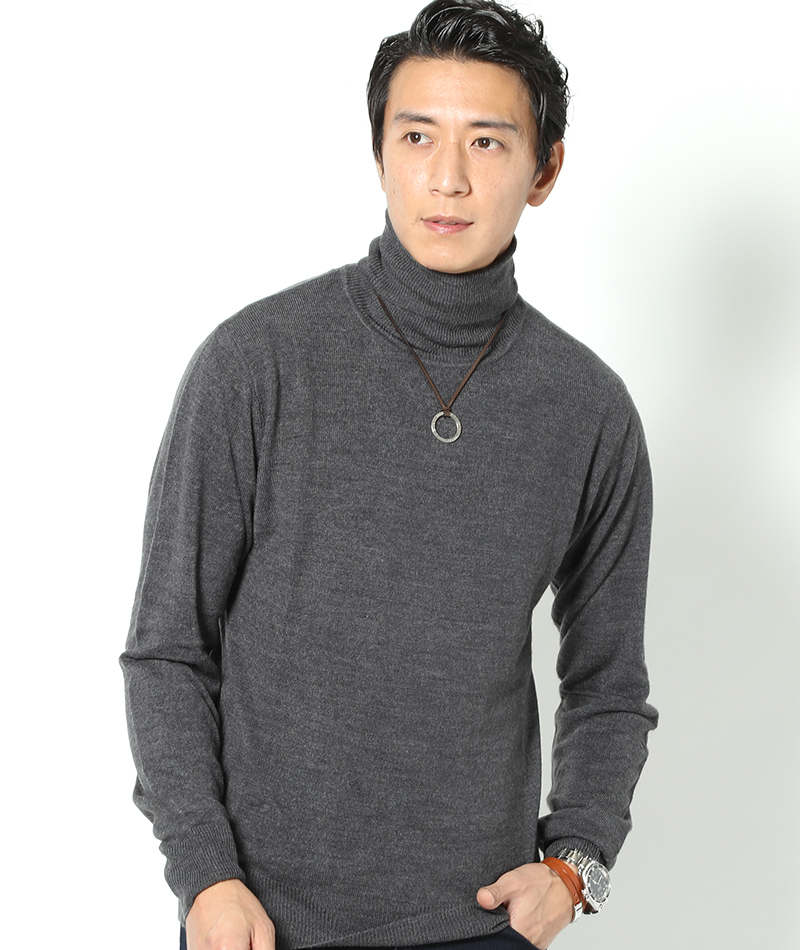 タートルネック メンズ 白 ハイネック 長袖 ニット カシミヤ