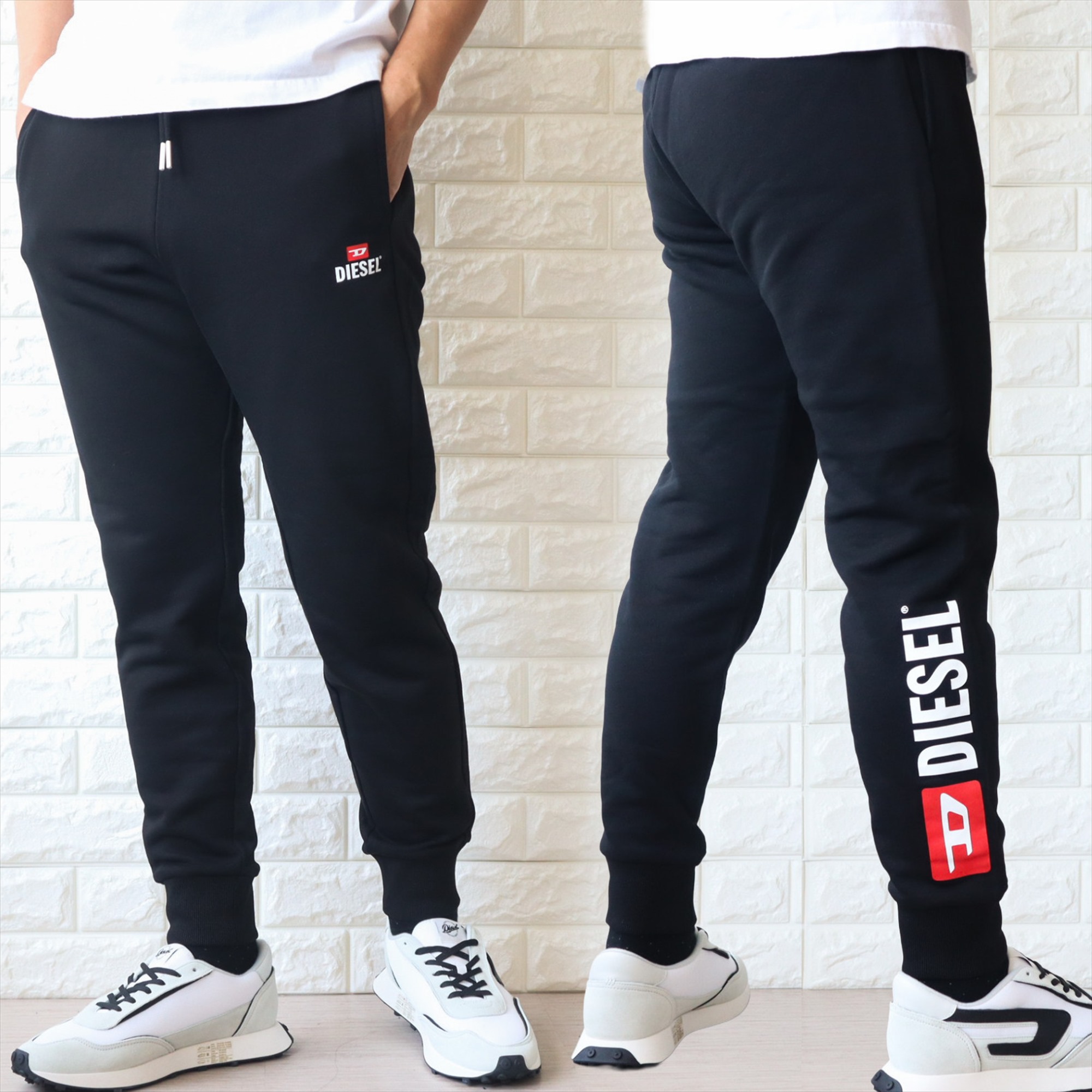 【並行輸入品】ディーゼル ジョガーパンツ メンズ ホワイト ブラック 白 黒 DIESEL スウェットパンツ ロゴ A09748 RIAJH 900の画像