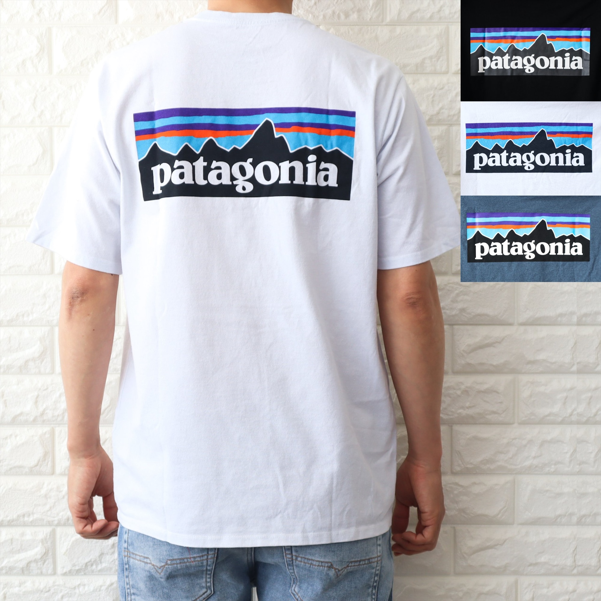 パタゴニア Tシャツ メンズ P-6ロゴ レスポンシビリティー ホワイト ブラック ブルー 38504｜meraviglie｜02