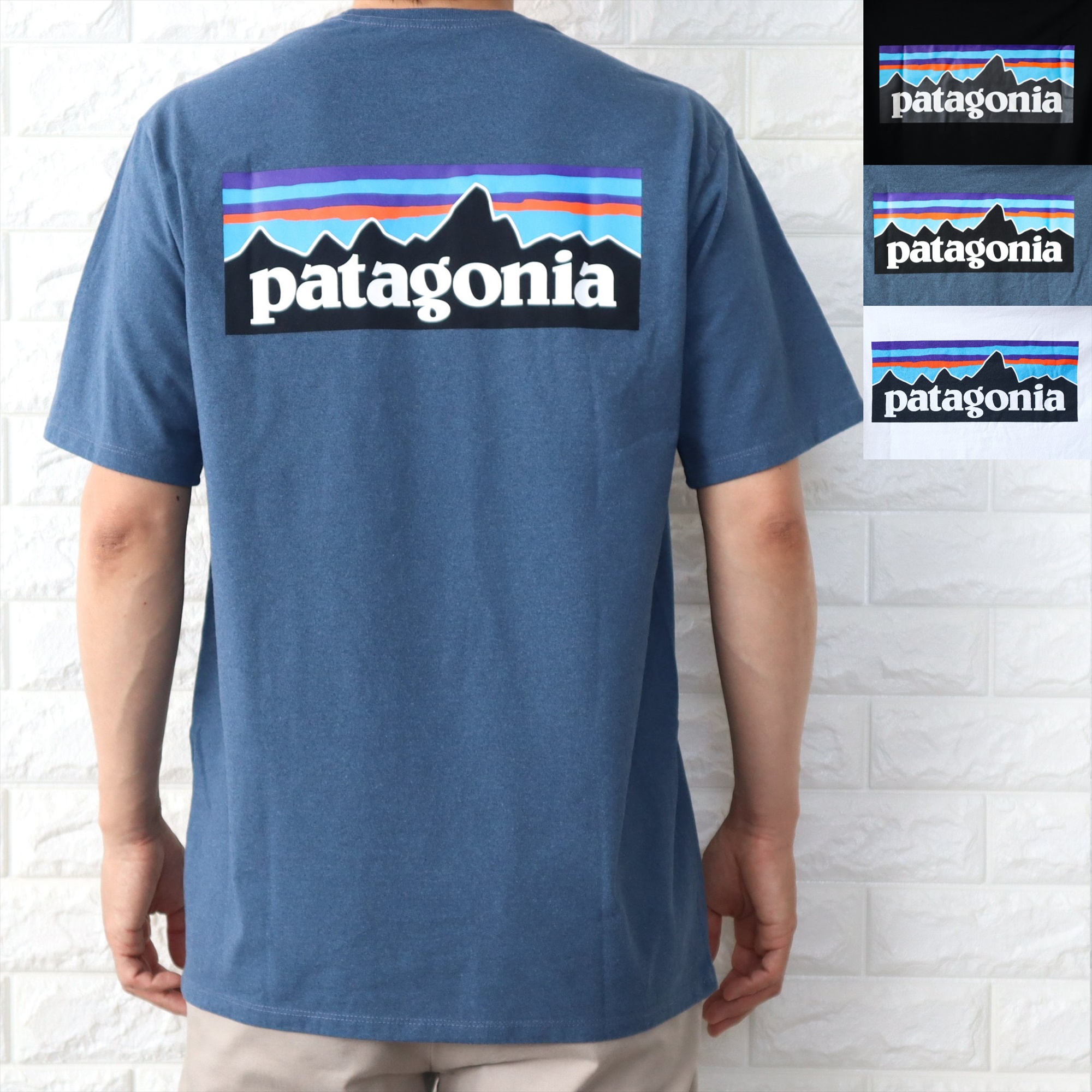 パタゴニア Tシャツ メンズ P-6ロゴ レスポンシビリティー ホワイト ブラック ブルー 3850...