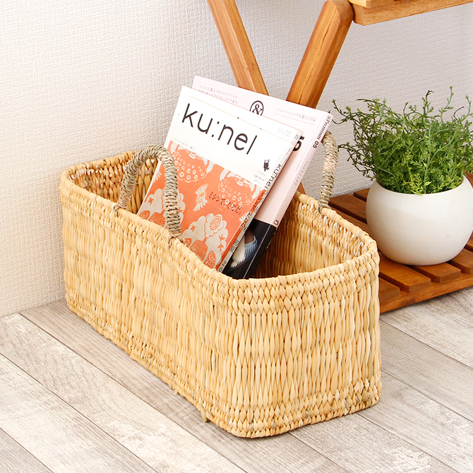 カゴ　　つづら　　収納　　　　美品 ストロー 横長 かご Lサイズ/ バスケット カゴ 収納かご 収納