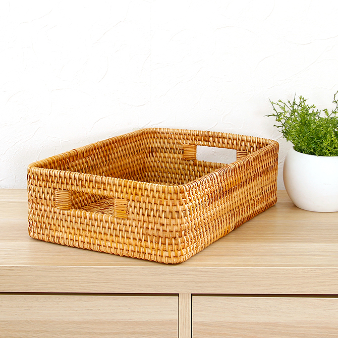 ベトナムラタン製 アジアン 収納バスケット / かご カラーボックス