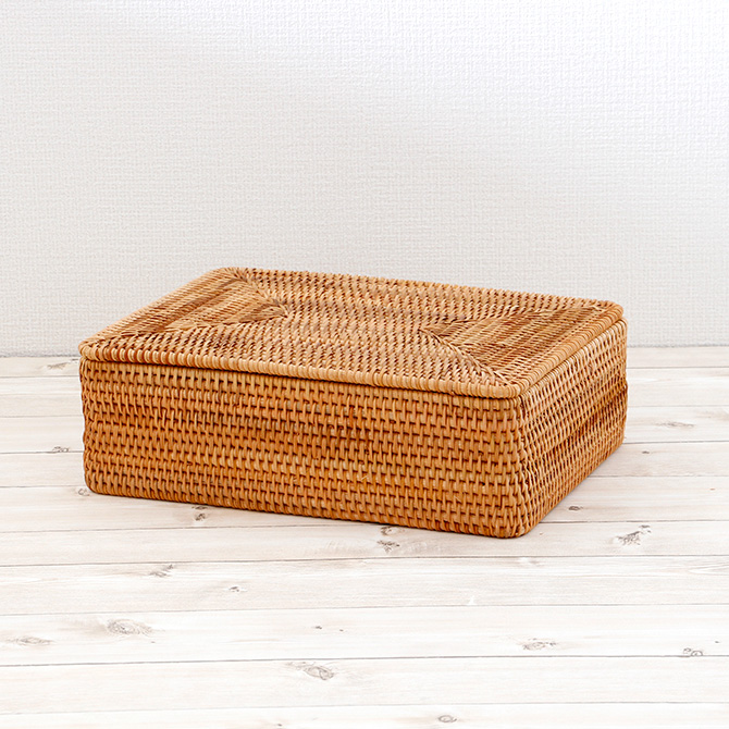 ラタン　かご　収納ボックス　フタ付き　オーバルボックス　アジアン　タイ　ベトナム ラタン かご 収納ボックス フタ付き オーバルボックス アジアン