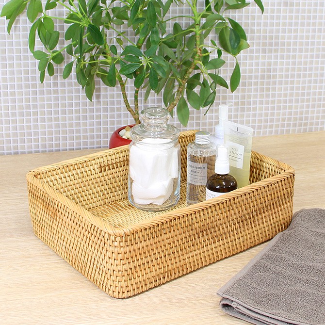 ベトナムラタン製 アジアン 収納バスケットケース Lサイズ : MERCADO