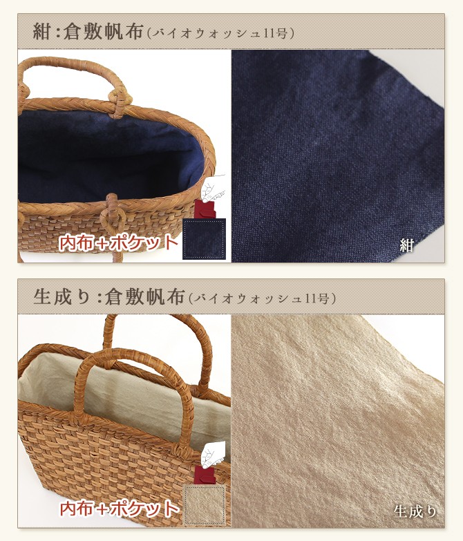 山葡萄　大きなパーツセット 内布+ポケット取り付けオプション】 山葡萄 かごバッグ 小型専用