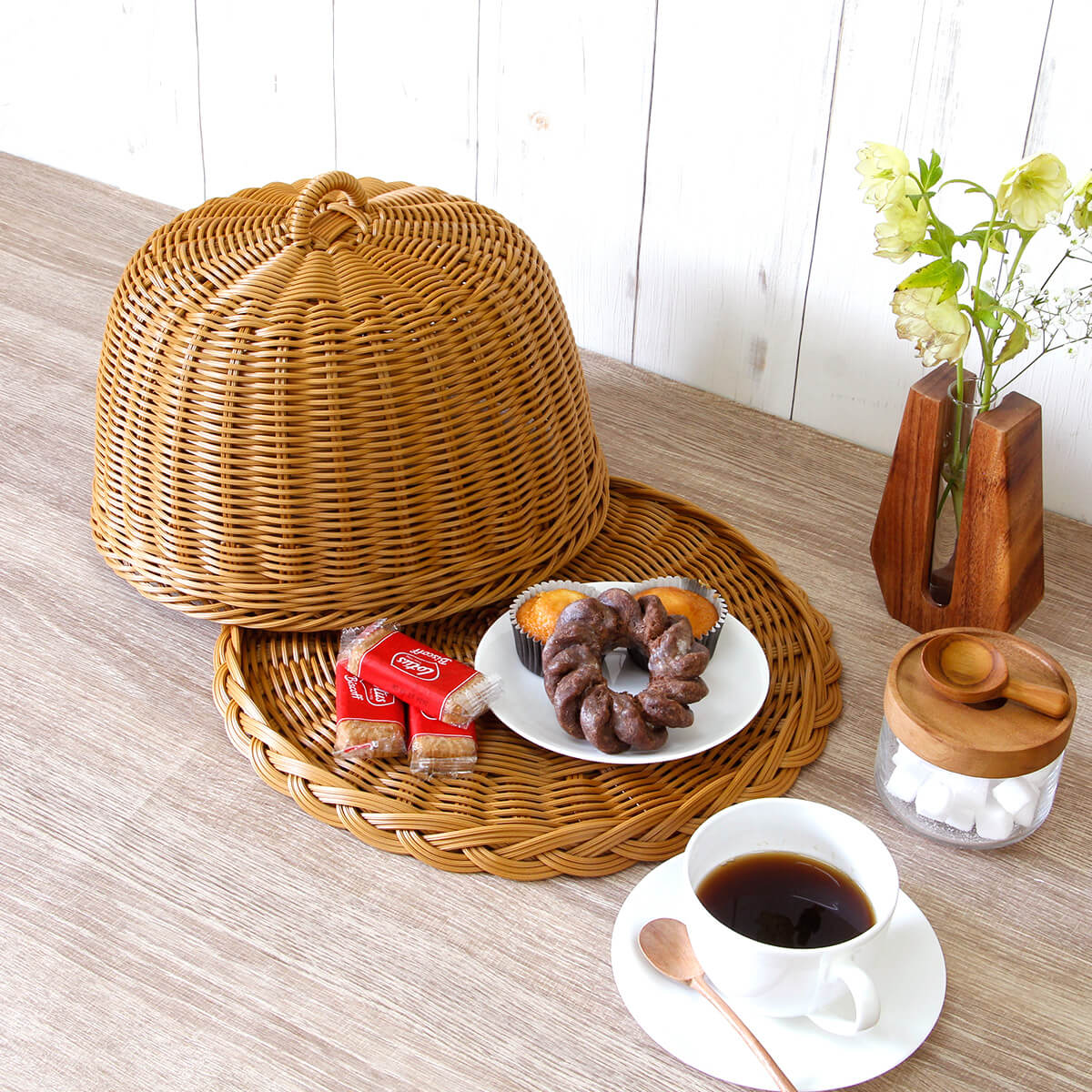 PP ラタン風 フードカバー＆トレイ/おしゃれ かわいい かご 収納