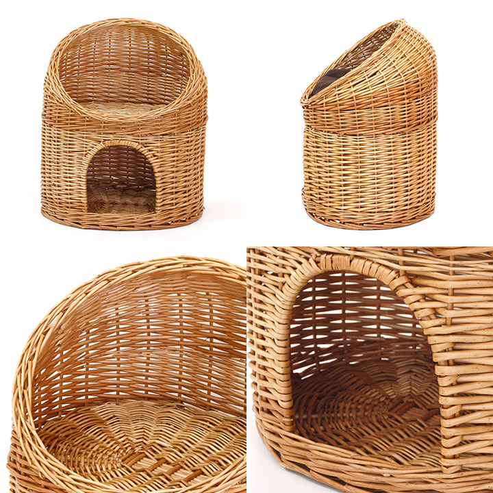 籐製　ドーム型　ペットハウス　新品未使用品 ドーム型 2段ペットハウス【クッション付き】2段式 楕円 オーバル