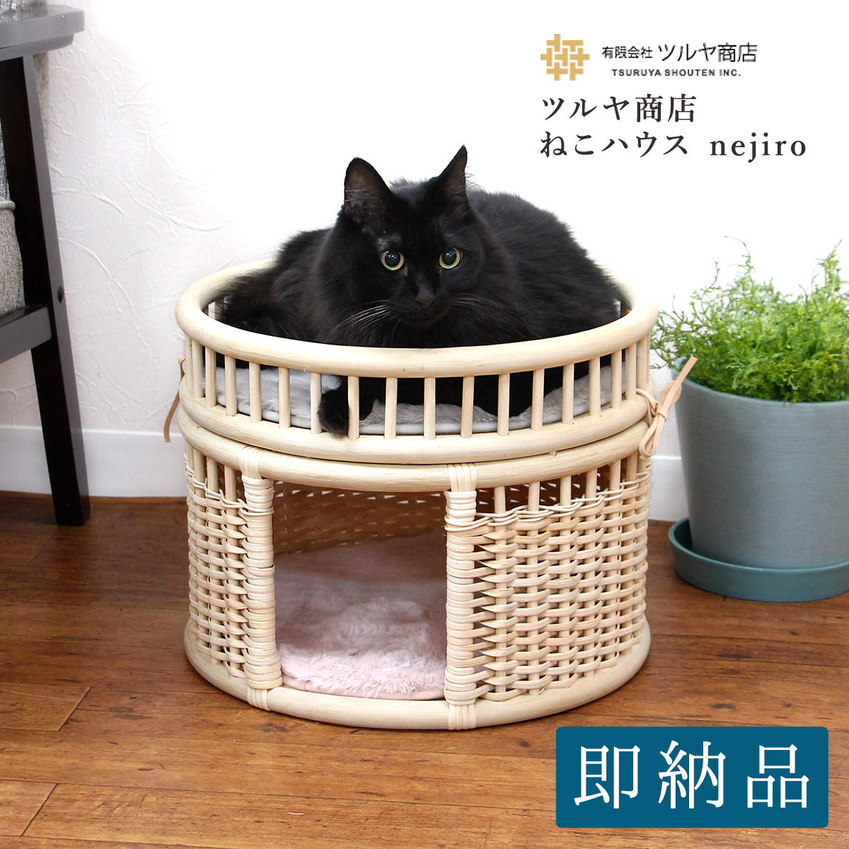ツルヤ商店 nejiro 籐 ネコハウス/ラタン 籐 ペット ベッド 猫 籠 カゴ 