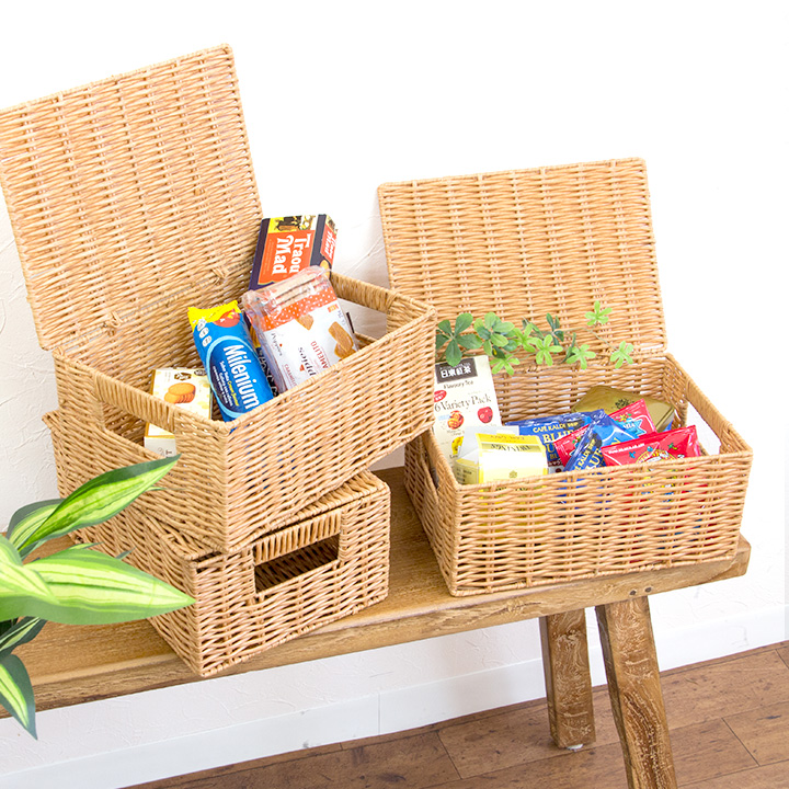 PP収納バスケット S / 収納 おもちゃ箱 カゴ ふた付き 雑貨 籠 フタ 蓋