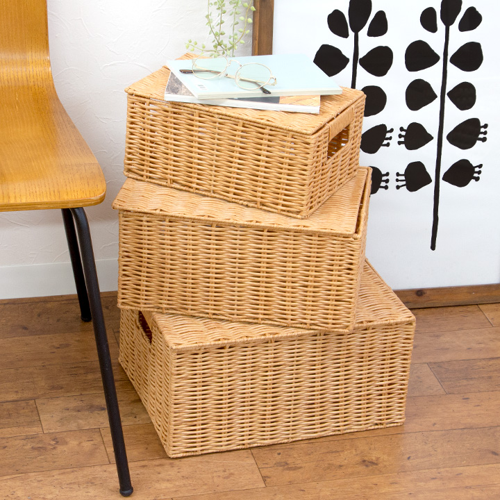 PP収納バスケット LMS 3個セット / 収納 おもちゃ箱 カゴ ふた付き