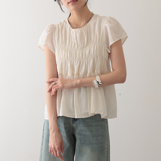 Lace Ladies ティアード ギャザー 半袖 フレア プルオーバー