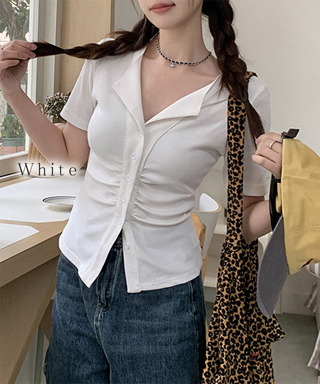 Lace Ladies（レースレディース） 開襟 フロントボタン ギャザー 半袖