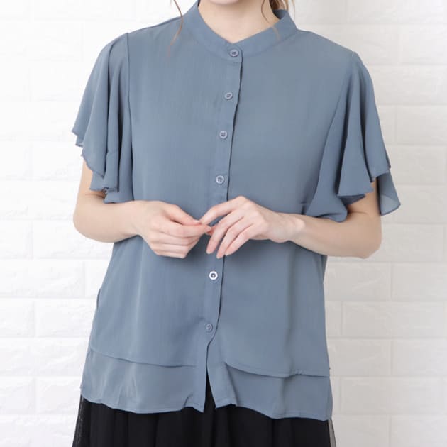Lace Ladies フレア袖 バンドカラー ブラウス シャツ トップス