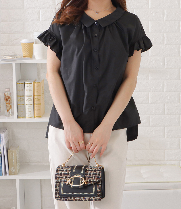 フリルが甘さをプラス♡CHANEL半袖トップス Lace Ladies フリルギャザー前開き半袖ブラウス レディース 女性