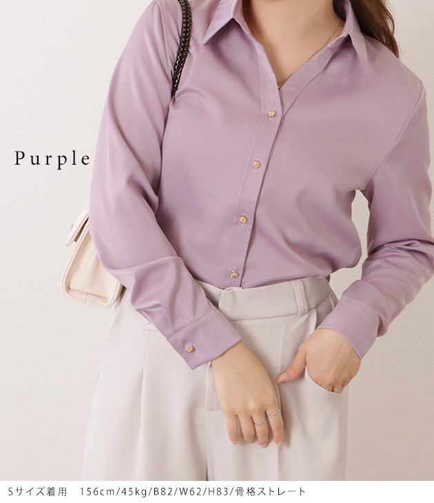 Lace Ladies サテン調ベーシックスキッパーカラーブラウス 女性