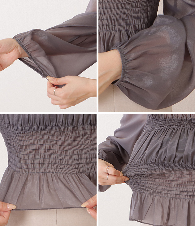 Lace Ladies スクエアネックギャザーフリル長袖ブラウス 女性