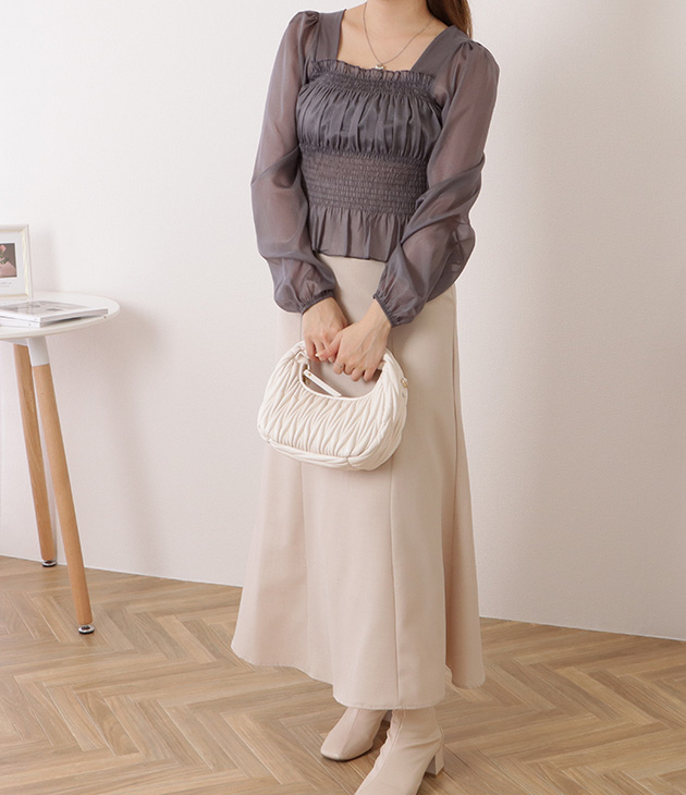 Lace Ladies スクエアネックギャザーフリル長袖ブラウス 女性
