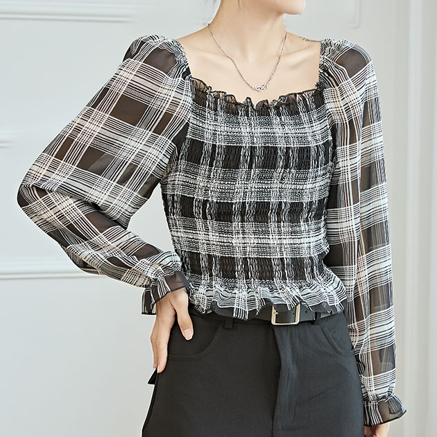 Lace Ladies（レースレディース） 2WAY チェック柄 シャーリング