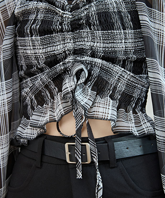 CLANE チェック柄長袖クロップドトップス Lace Ladies（レースレディース） 2WAY チェック柄 シャーリング
